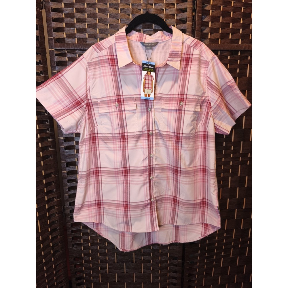 Eddie Bauer UPF50 Women's Adventurer Short Sleeve Shirt Salmon/Pink Size‎ L NWT